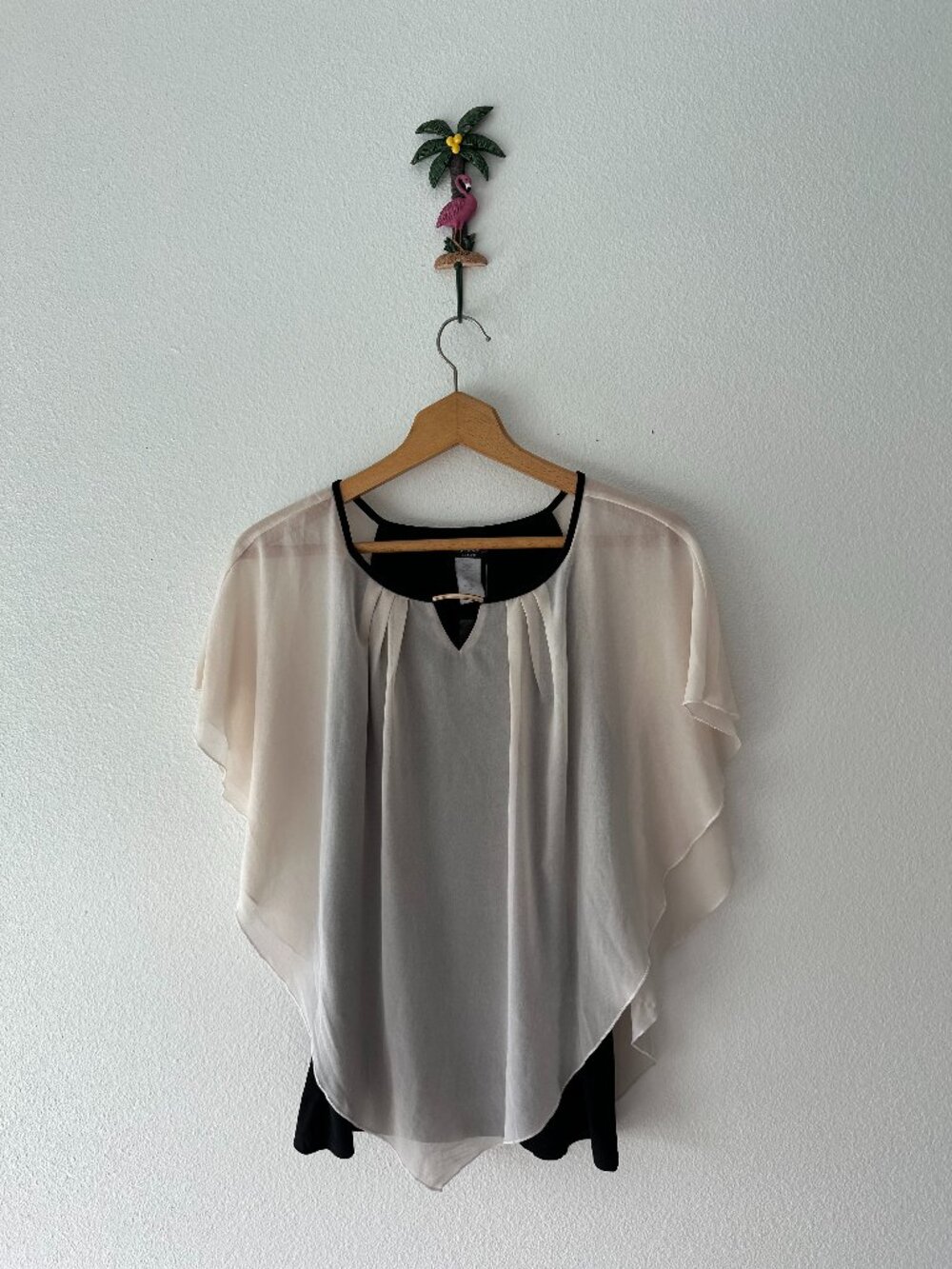 Cocomo Petite PXL Black Ivory Sheer Cape Overlay Blouse Top NWT